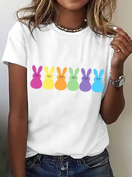Women's Easter Bunny Funny Casual Cotton Crew Neck Short SleeveT-Shirt