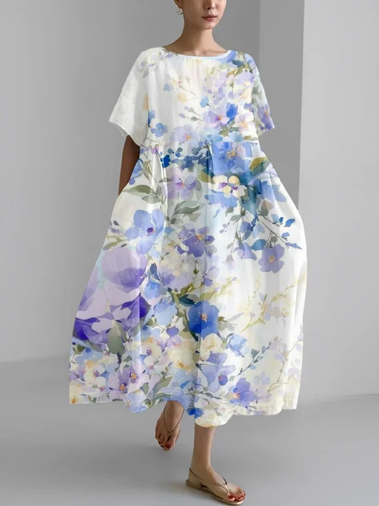 Floral Vintage Loose Dress With No