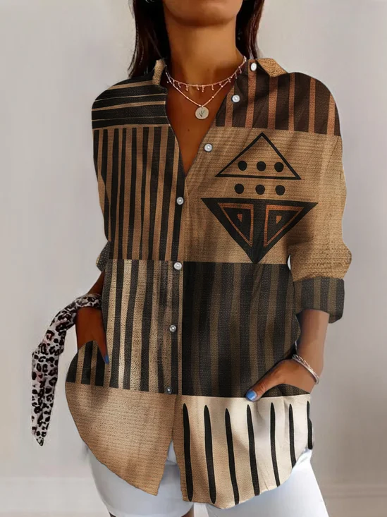 Geometric Shirt Collar Casual Shirt