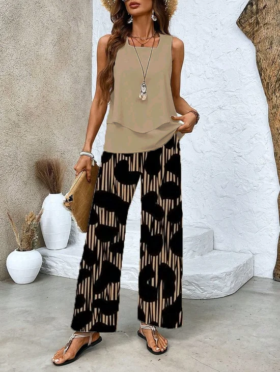 Women's Abstract Print Fashion Vest And Trousers Two-Piece Set