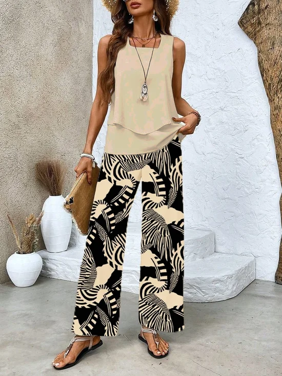 Women's Abstract Print Fashion Vest And Trousers Two-Piece Set