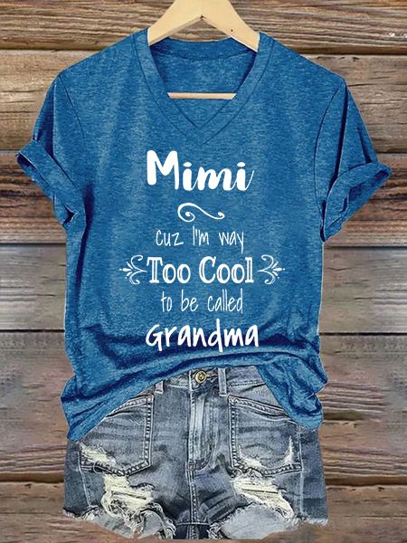 Too Cool Mimi Grandma Tshirt Special Grandmother Loose V Neck Text Letters Casual T-Shirt