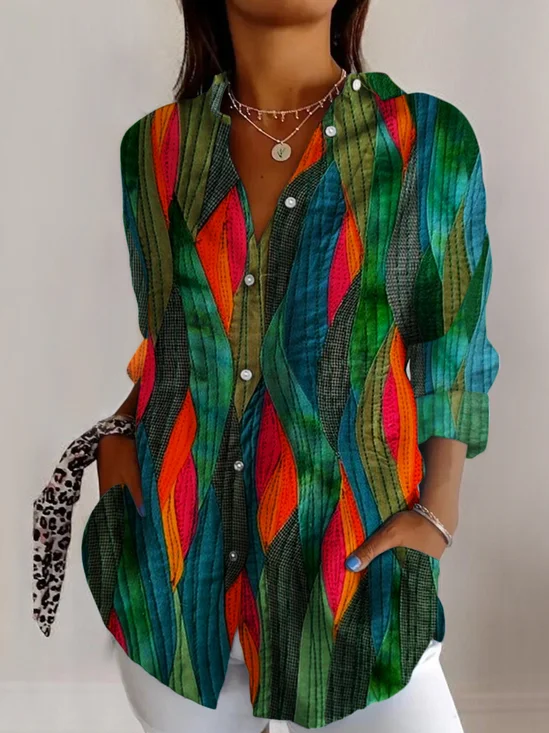 Casual Geometric Cotton Shirt