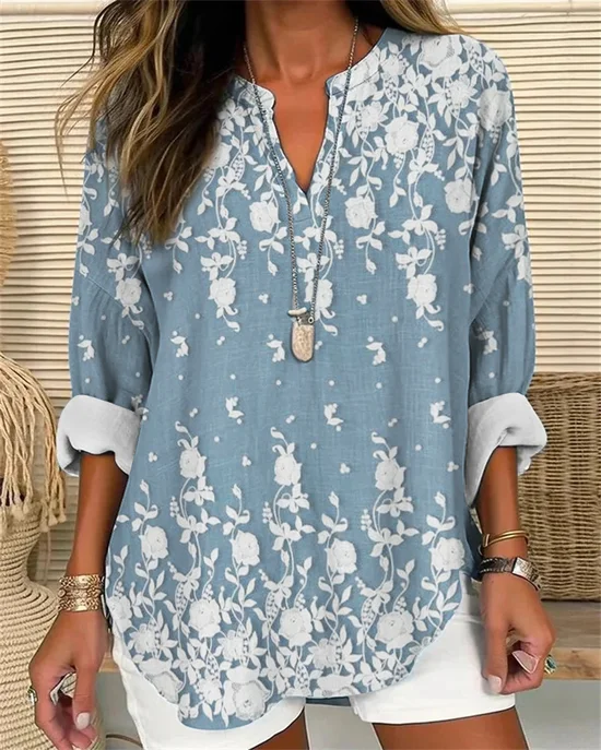 Vintage Flowers Print Blouse