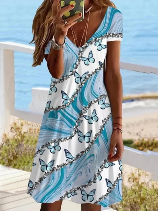 Floral Casual Dress With No