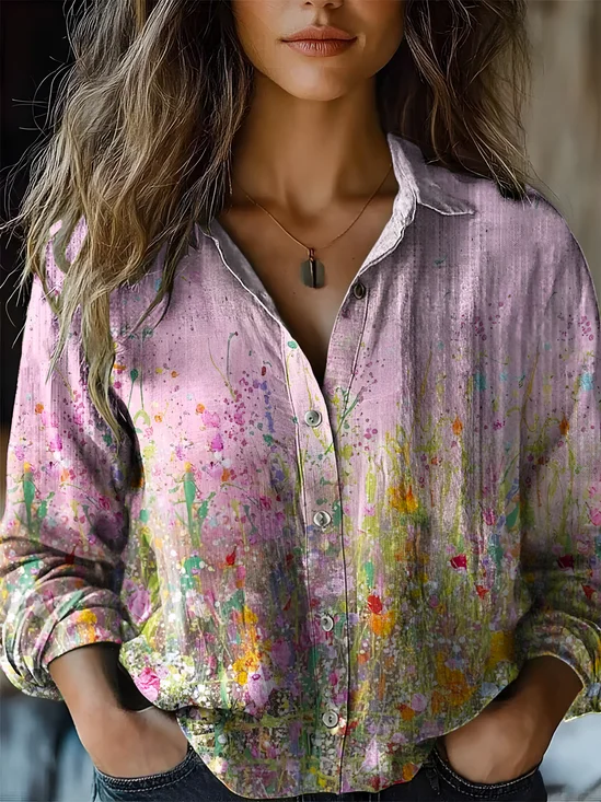 Women's Art Floral Painting Pattern Print Casual Shirt