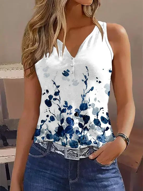 Women's Sleeveless Tank Top Summer As Picture Floral Printing V Neck Daily Going Out Casual Top