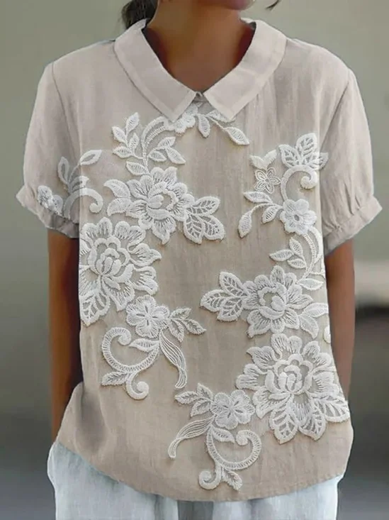 Women's Floral Print Spring Lapel Short Sleeve Shirt