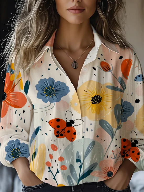 Women's Art Floral Print Casual Shirt