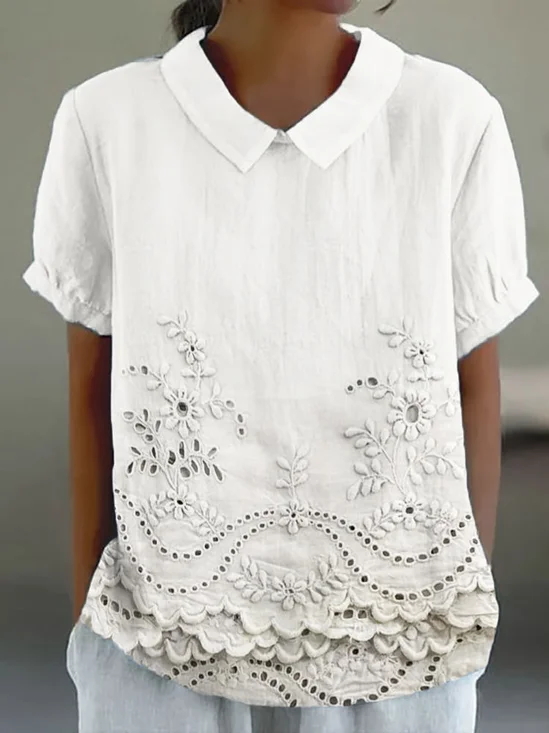 Women's Floral Print Spring Lapel Short Sleeve Shirt