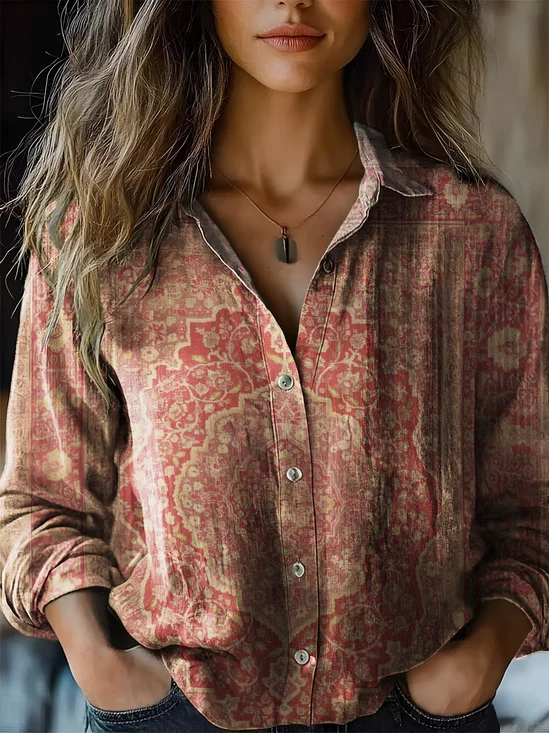 Women's Vintage Bohemian Floral Print Casual Shirt