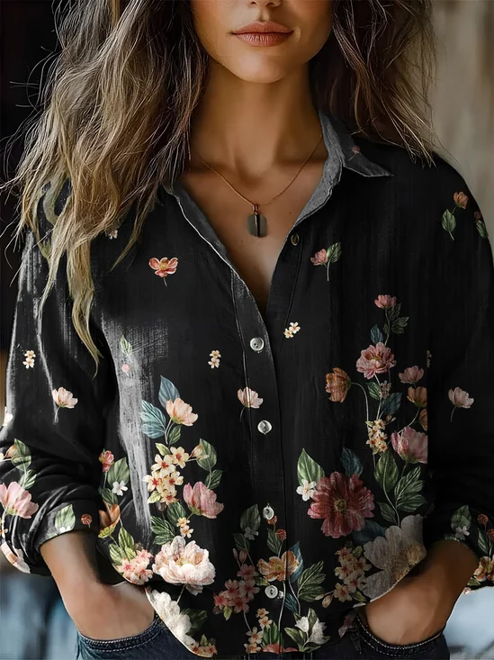 Women's Art Floral Print Casual Shirt