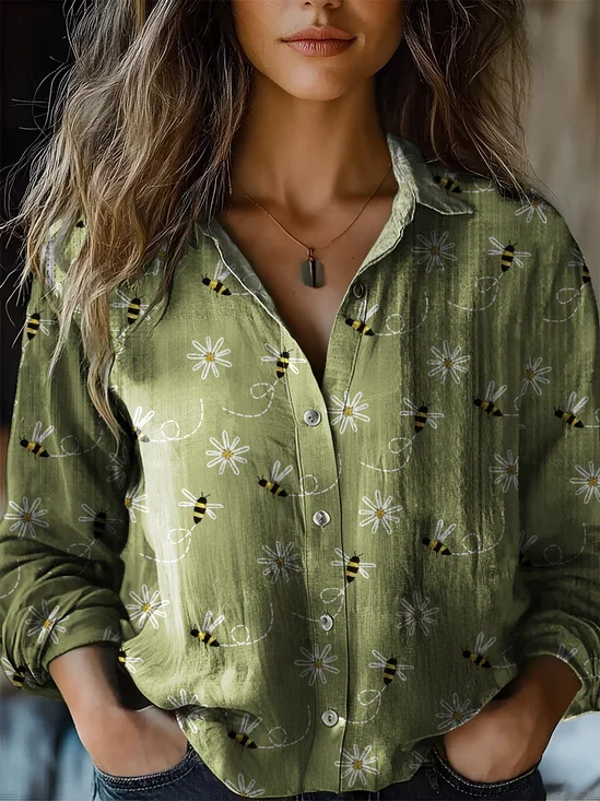 Women's Floral Bee Art Print Casual Shirt