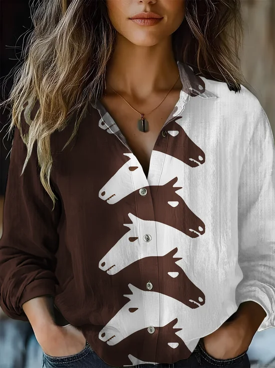 Women's Vintage Western Horse Print Casual Shirt