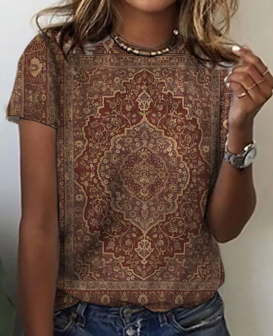 Women's Vintage Bohemian Floral Print Cotton T-Shirt