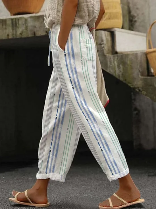 Women's Striped Print Spring Casual Pants