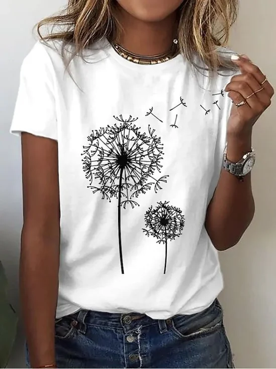 Women's Floral Print Casual Crew Neck Short Sleeve T-Shirt