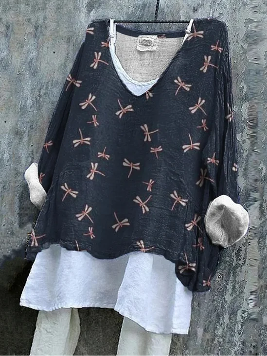 Vintage V Neck Animal Loose T-Shirt