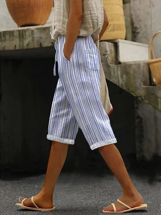 Women's  H-Line Straight Pants Daily Going Out Pants Blue Casual Printing Striped Summer Pants