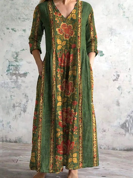 Floral Casual Cotton Dress With No