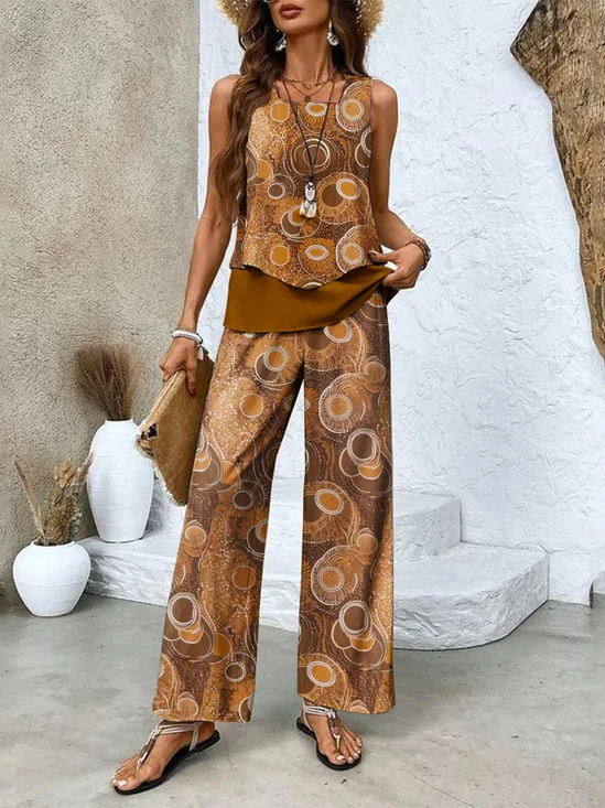 Abstract geometric pattern casual two-piece set