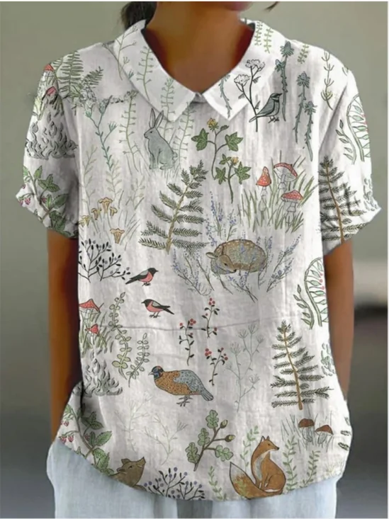 Floral Loose Elegant Shawl Collar Blouse