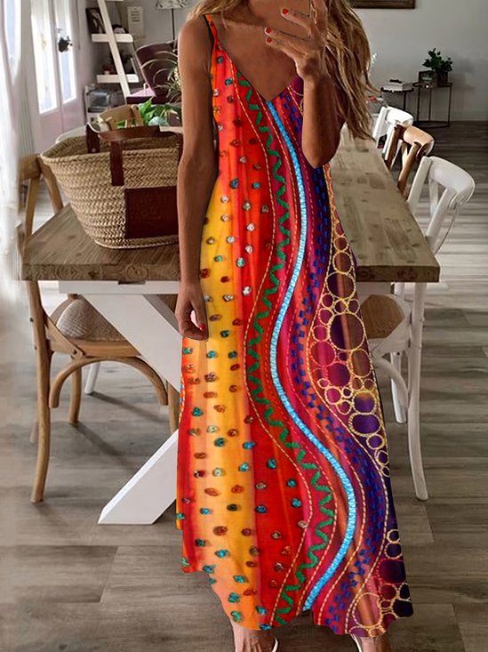 Vacation style retro line camisole dress
