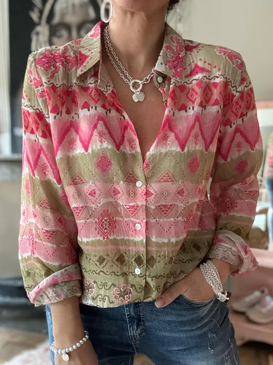 Casual Geometric Shirt Collar Shirt