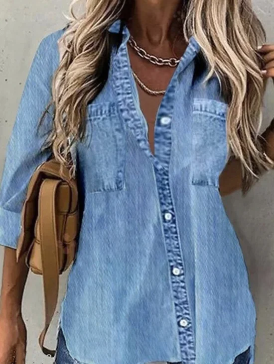 Women's Faux Denim Spring Printed Casual Shirt
