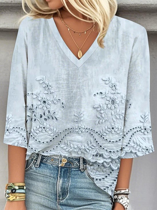 Print Casual V Neck Long Sleeve T-Shirt