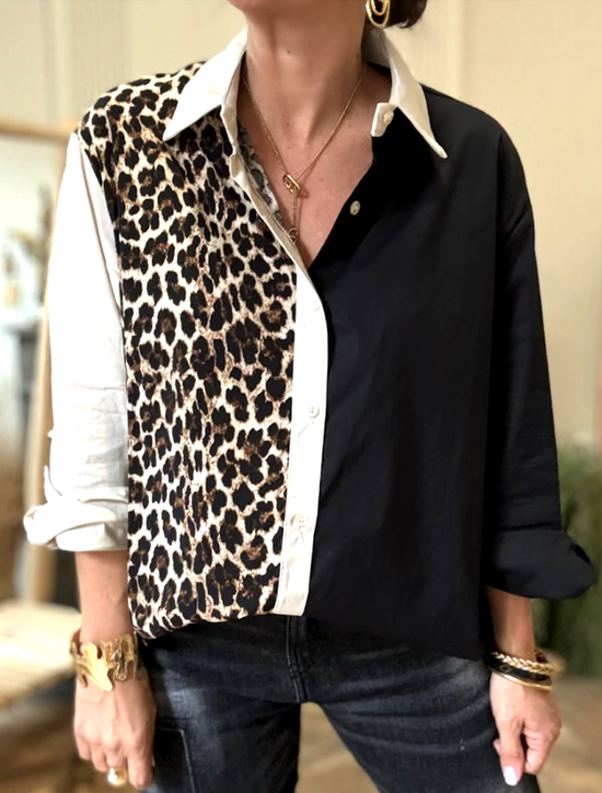 Contrast Stitching Shirt Collar Casual Shirt