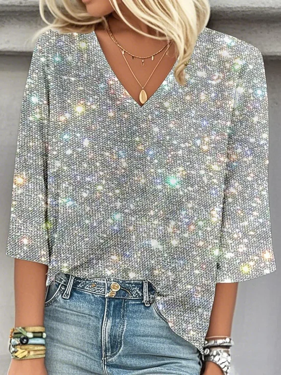Starry Sky V Neck Casual Blouse