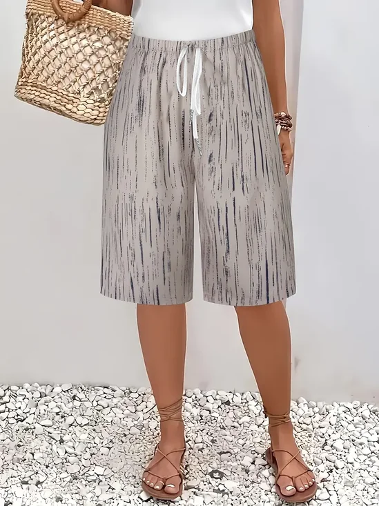 Women's Spring and Summer Striped Print Casual Straight Lace-up Pants