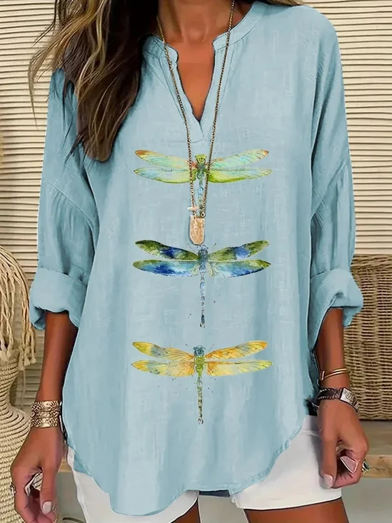 Casual Animal Shawl Collar Blouse