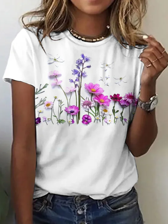 Casual Crew Neck Cotton T-Shirt