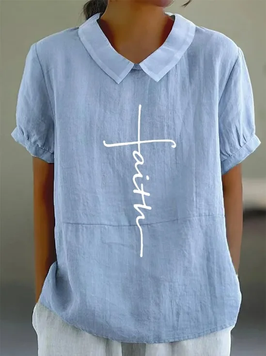 Loose Shawl Collar Cotton Simple Blouse