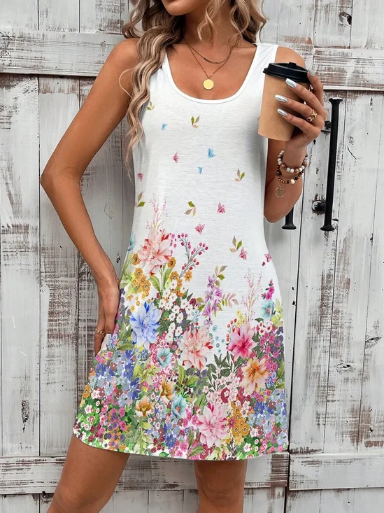 Women's Spring Summer Floral Print Casual Sleeveless Dress