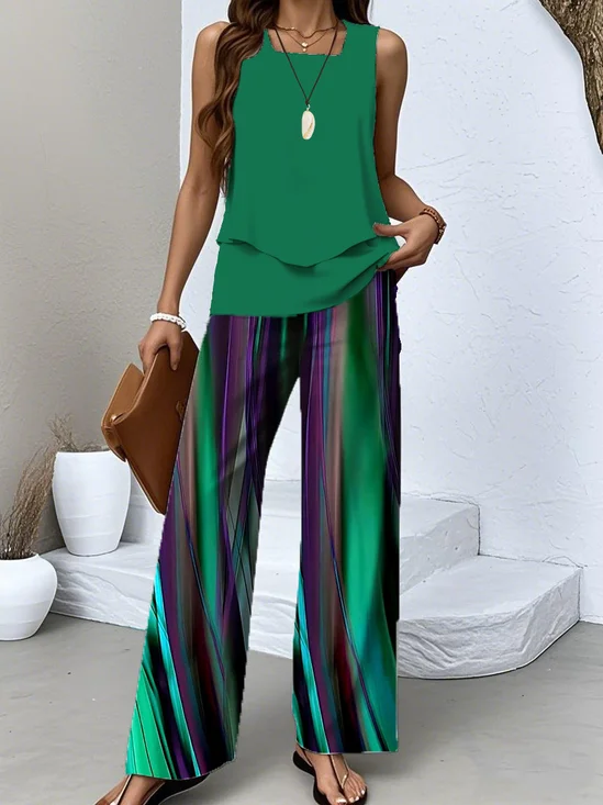 Casual Gradient Pattern Two-Piece Set With No