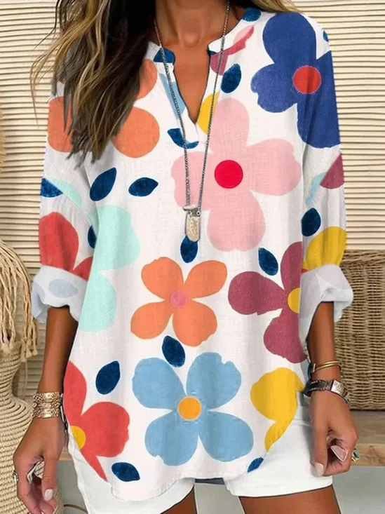 Simple Cotton Floral Blouse