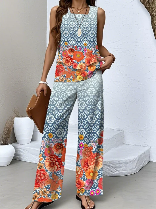 Crew Neck Regular Fit Casual Two-Piece Set With No