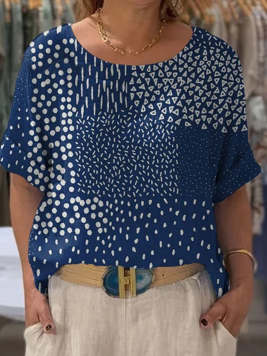 Polka Dots Casual Crew Neck T-Shirt