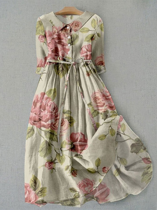 Cotton Regular Fit Casual Dress With Belt