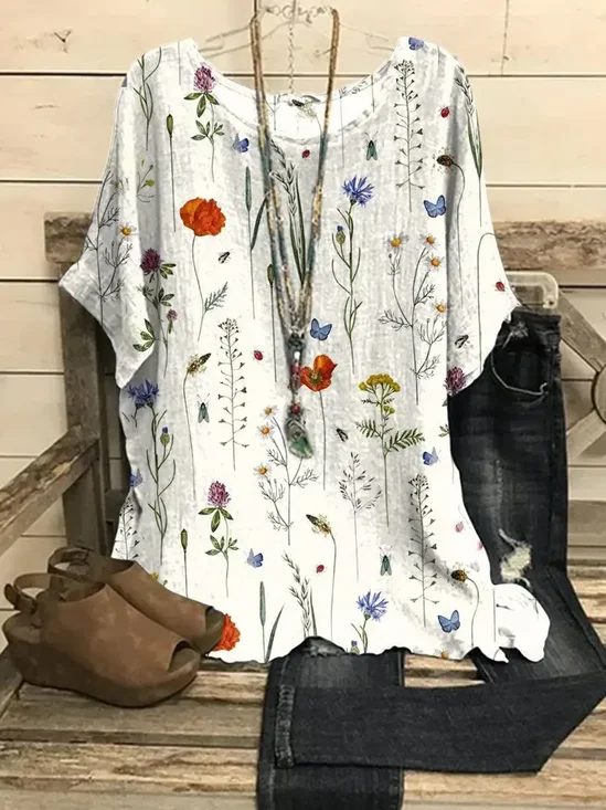 Dolman Sleeve Loose Crew Neck Casual T-Shirt
