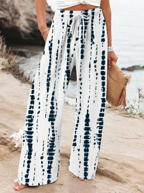 Women's  H-Line Baggy Pants Daily Going Out Pants White Casual Printing Striped Spring/Fall Pants