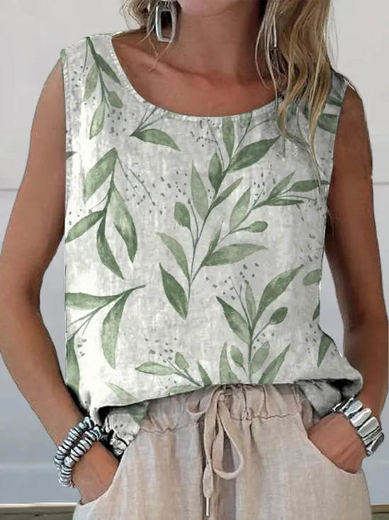 Women's Sleeveless Tank Top Summer White Floral Printing Crew Neck Daily Going Out Casual Top