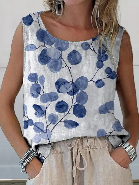 Women's Sleeveless Tank Top Summer White Floral Printing Crew Neck Daily Going Out Casual Top