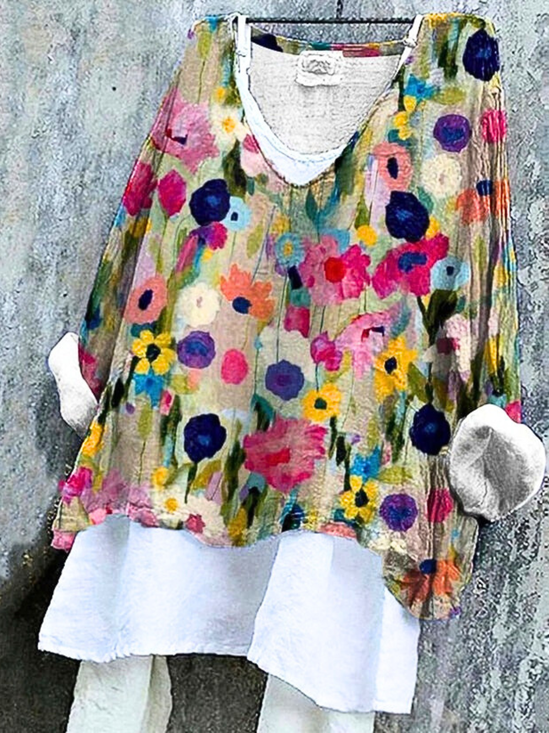 Linen Cotton Floral T-Shirt