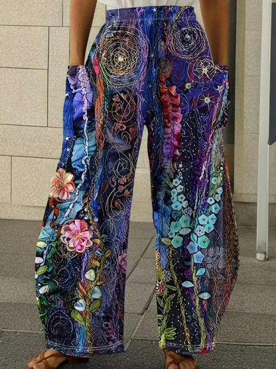 Cotton Floral Casual Pants