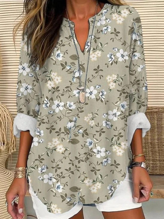 Shawl Collar Simple Cotton Loose Blouse