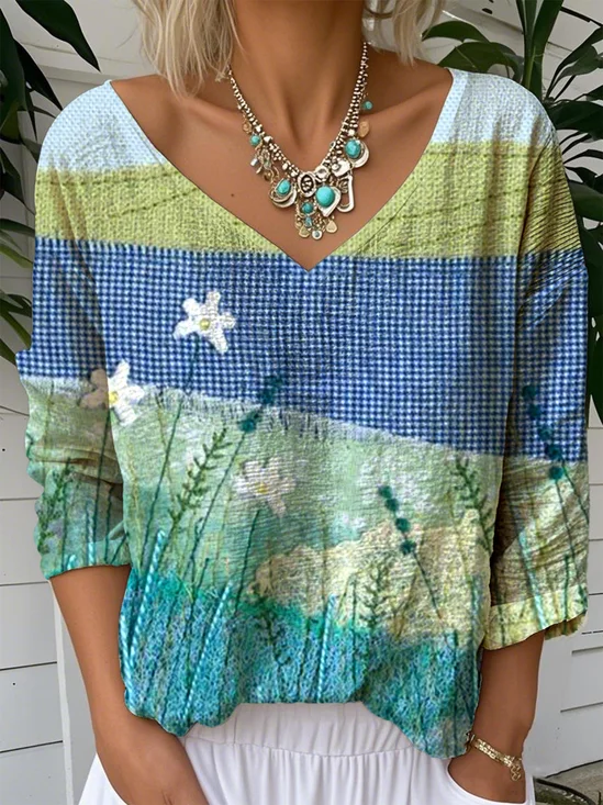 Loose Multicolor Block Casual Jersey T-Shirt